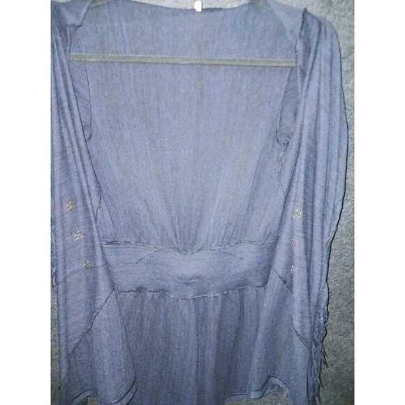 Free People Women's Navy Blue Small Cardigan Duster Fringe Long Sleeve Sweater - Picture 3 of 13